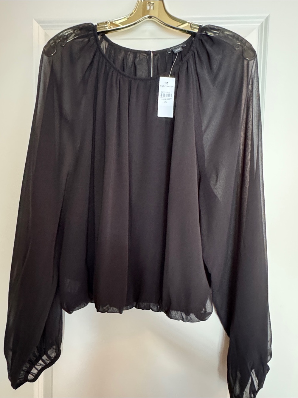 NWT Ann Taylor Sheer Black Long-Sleeve Blouse